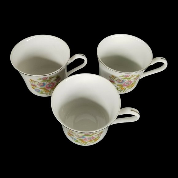 Floral Bouquet Fine China Of Japan Coffee Tea Cup Set of 3 Pink and Blue Flowers - Picture 2 of 12